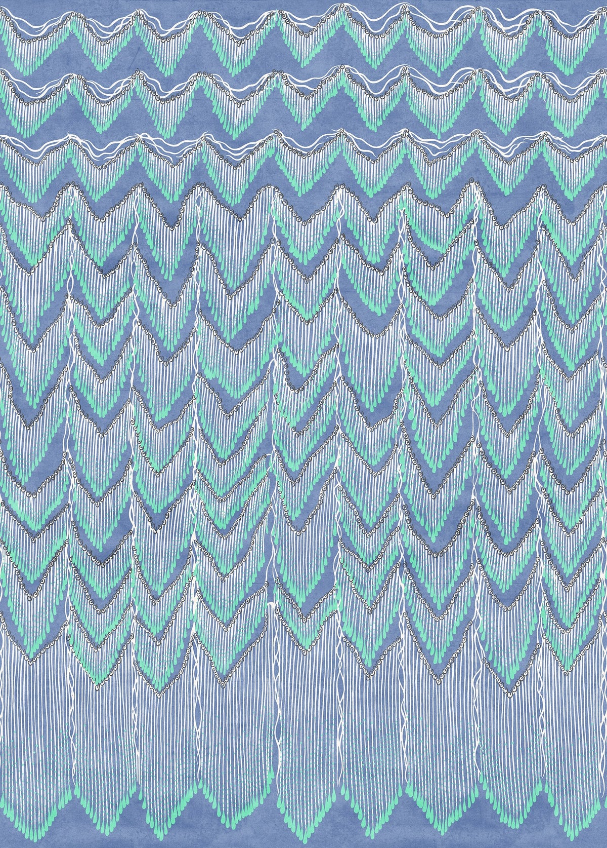 FR17942-4 Fringed Follies Lagoon (200 x 280 cm) Zandra Rhodes Mural by Rebel Walls
