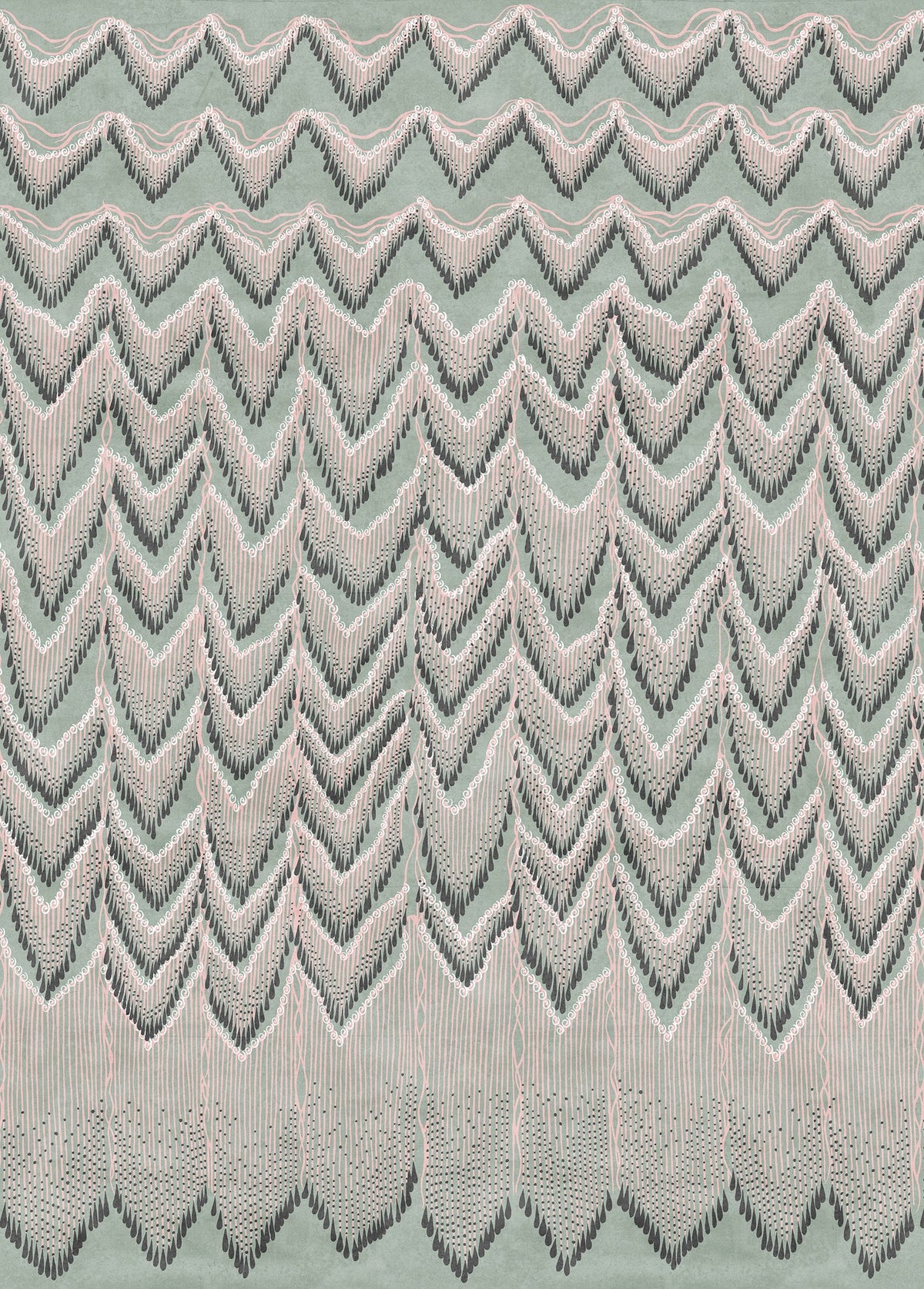 FR17943-4 Fringed Follies Mint (200 x 280 cm) Zandra Rhodes Mural by Rebel Walls