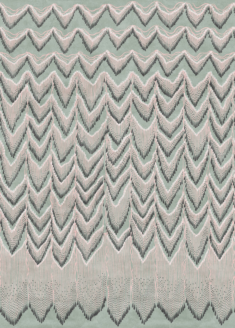 FR17943-4 Fringed Follies Mint (200 x 280 cm) Zandra Rhodes Mural by Rebel Walls