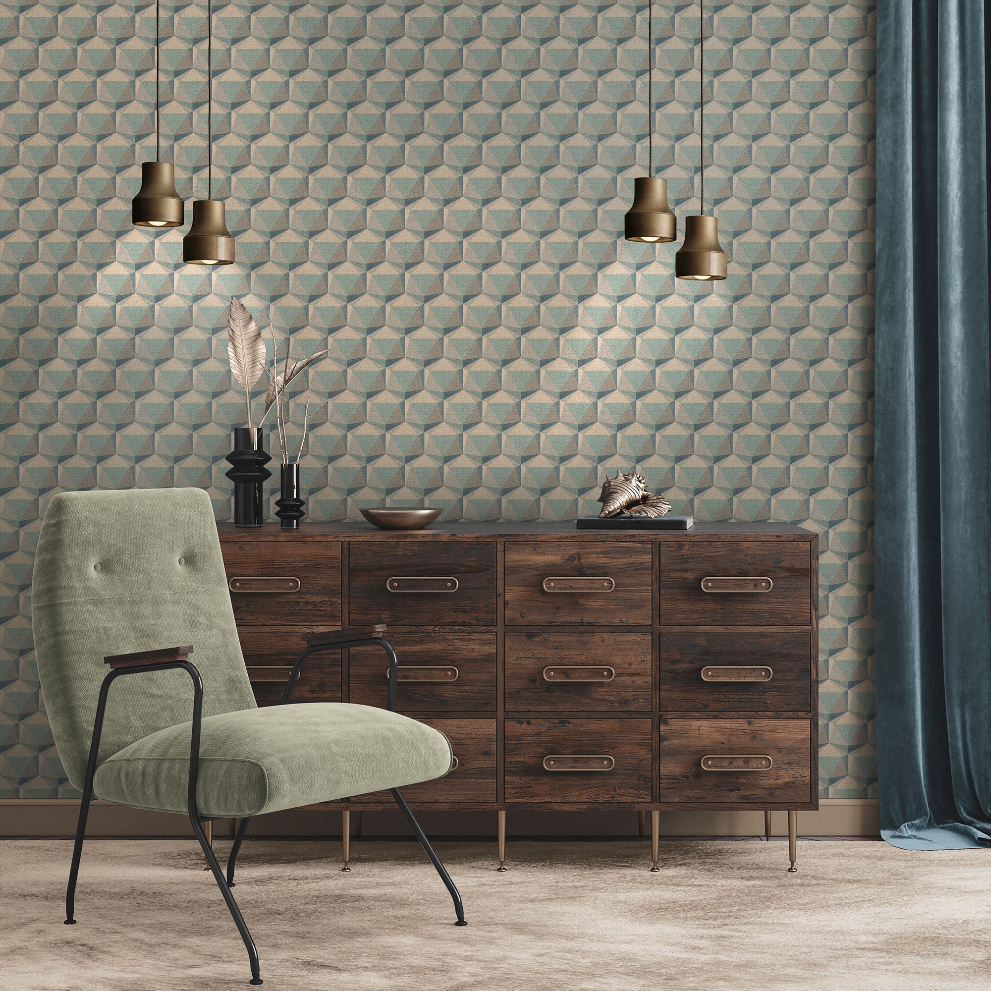 FS72042 Geometric Motif Fusion Wallpaper By Galerie