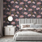 BMHD002/03A Feather Palm Heart Deco Charcoal Wallpaper by Brand McKenzie