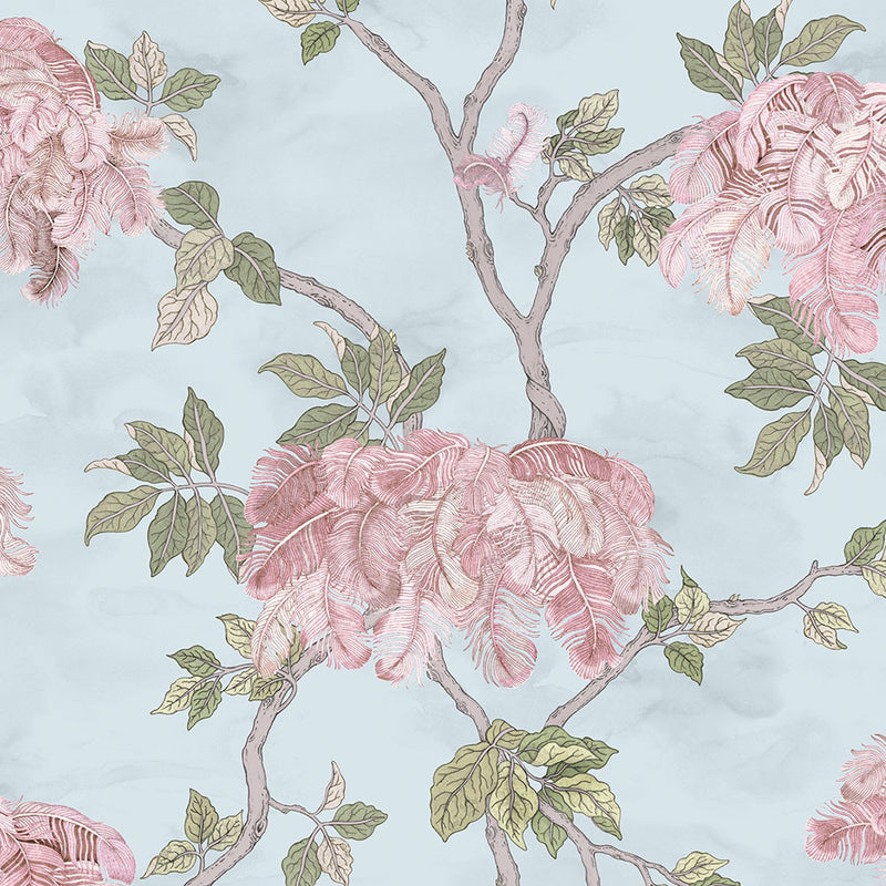 BMHD002/03C Feather Palm Heart Deco Sky Blue Wallpaper by Brand McKenzie