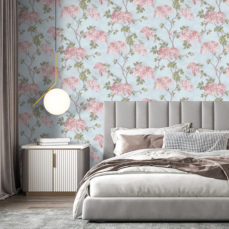 BMHD002/03C Feather Palm Heart Deco Sky Blue Wallpaper by Brand McKenzie