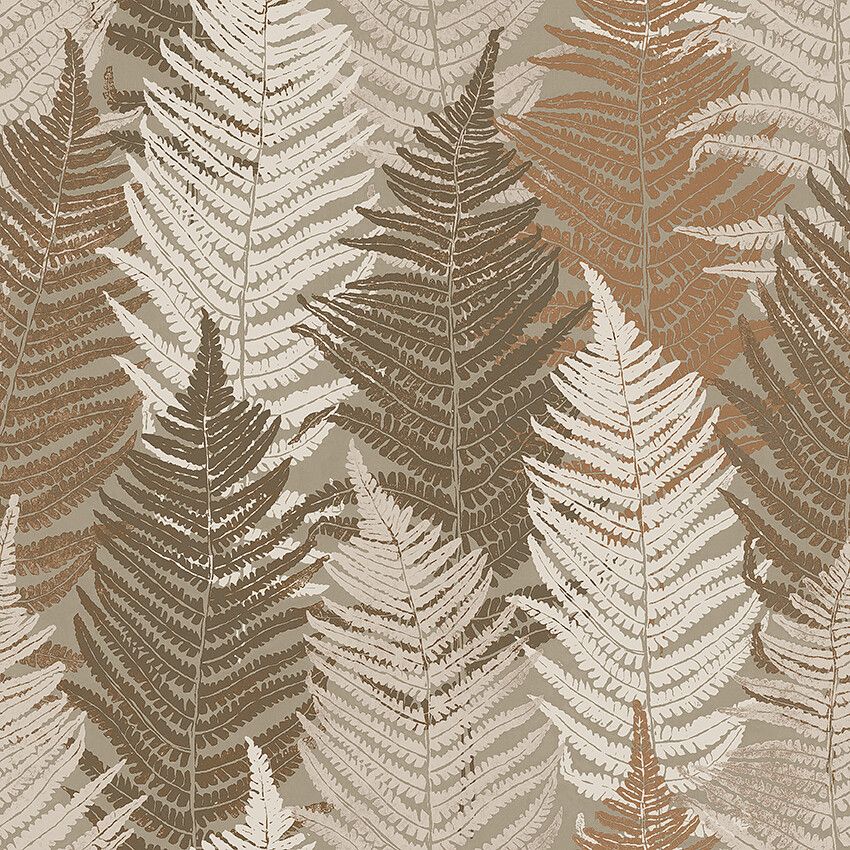 Fern Forest Brown and Beige Woodland Wallpaper by Boråstapeter