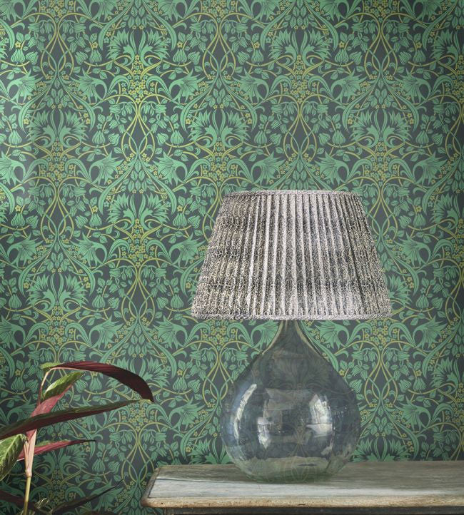 Fritillerie Original Brantwood Indigo and Teal Wallpaper By GP & J Baker