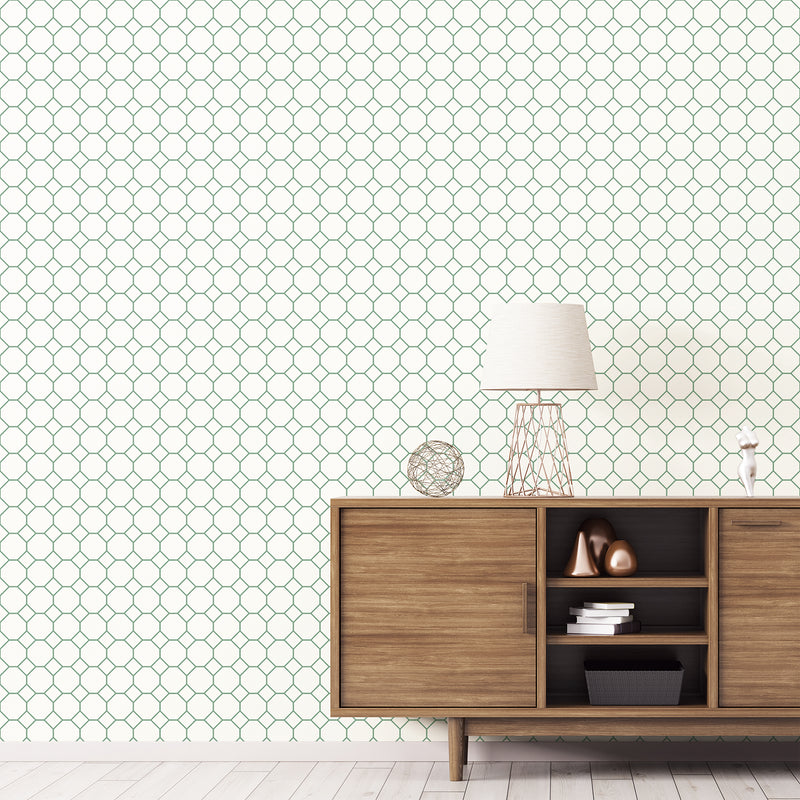 G45402 Bee Hive Just Kitchens Green and White Wallpaper By Galerie