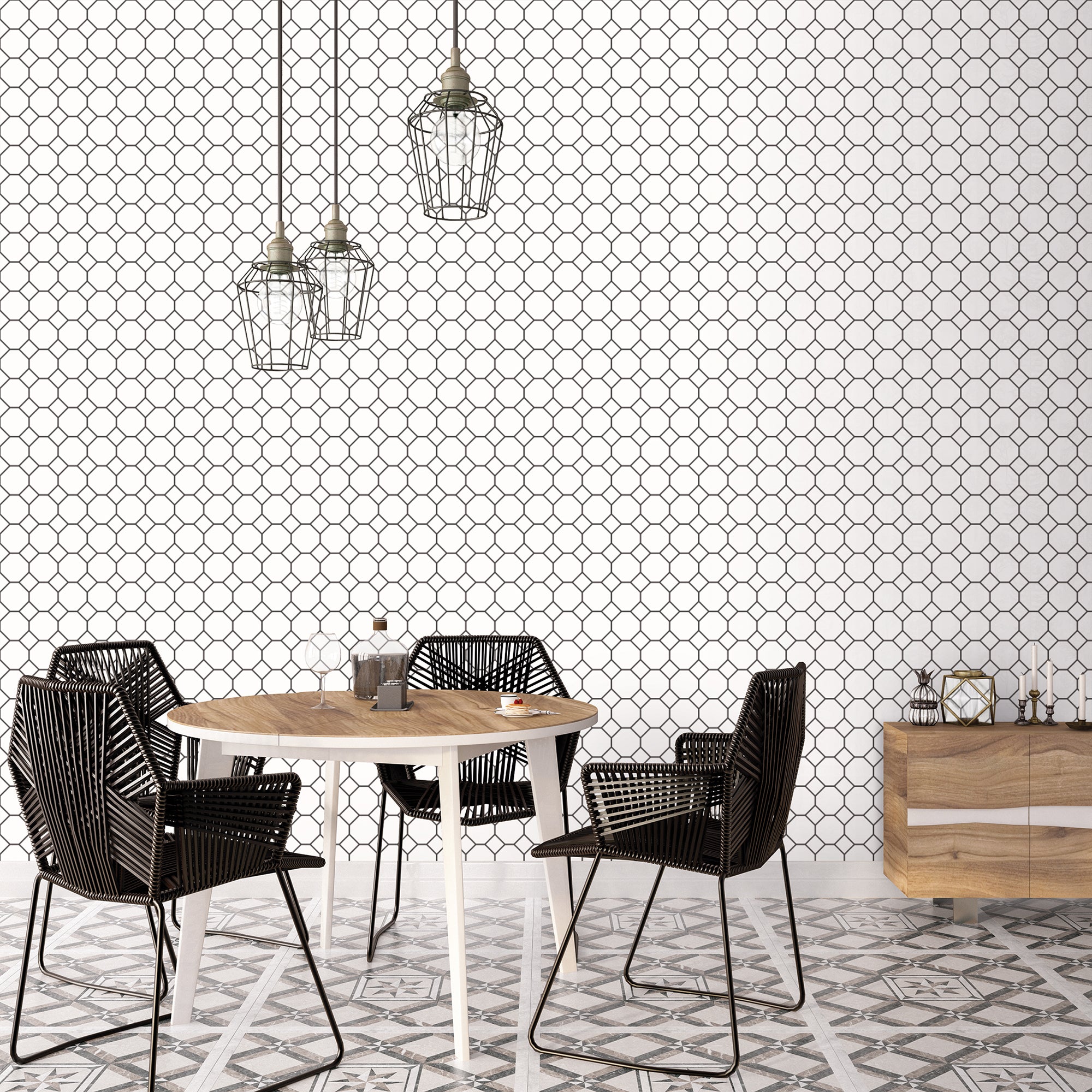 G45405 Bee Hive Just Kitchens Black and White Wallpaper By Galerie