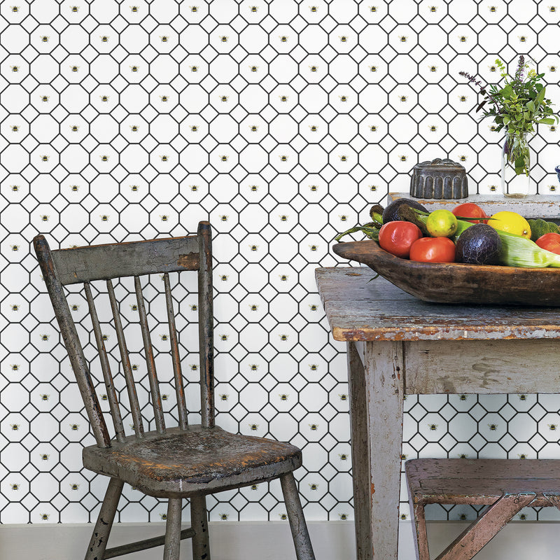 G45406 Bee Hive with bees Just Kitchens Black and White Wallpaper By Galerie