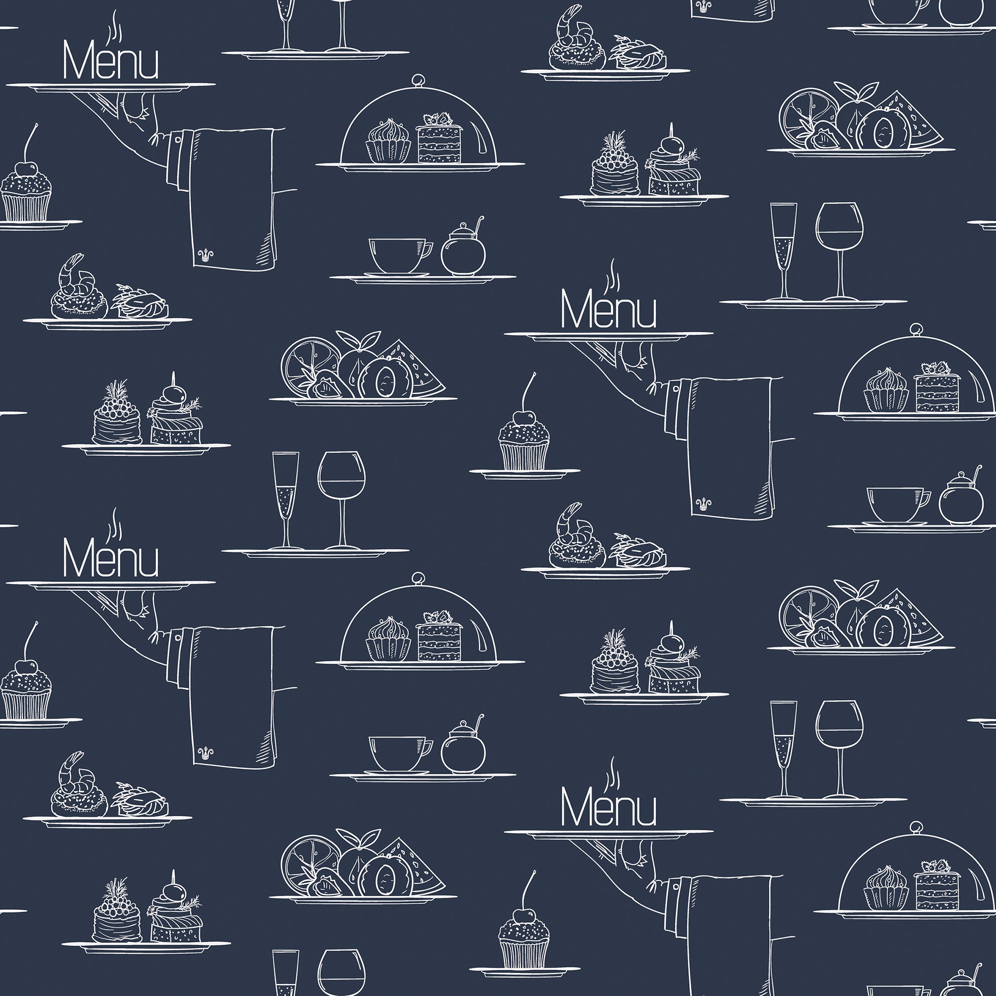 G45407 Chalkboard Menu Just Kitchens Navy Wallpaper By Galerie