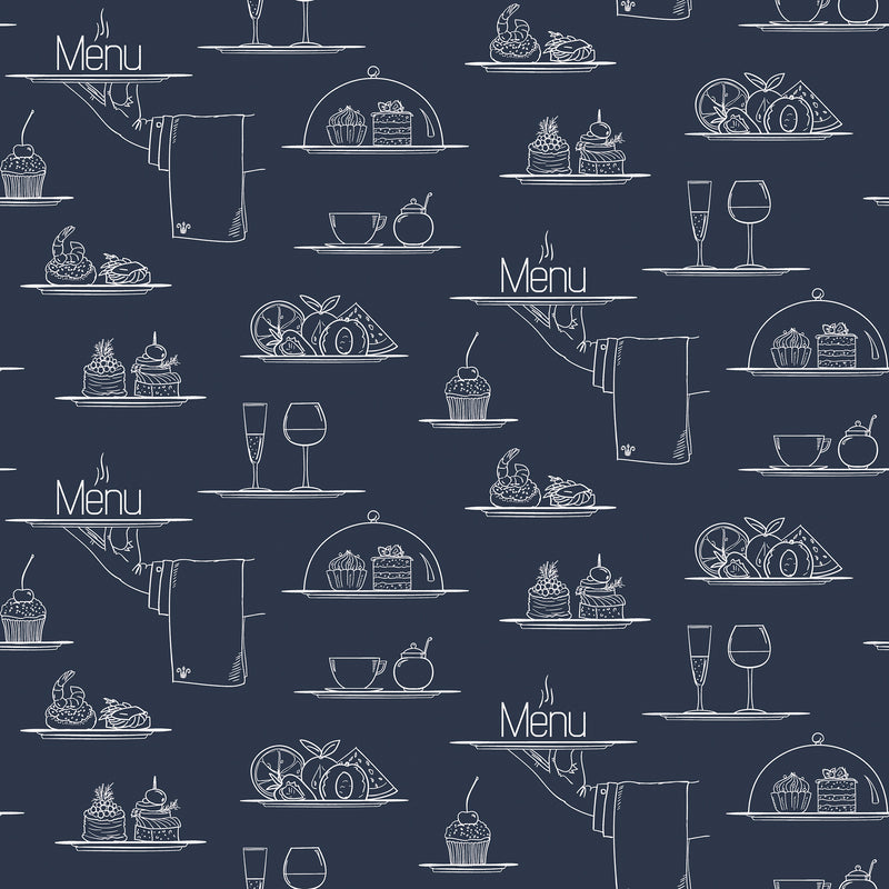 G45407 Chalkboard Menu Just Kitchens Navy Wallpaper By Galerie