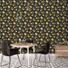 G45411 Citron Botanical Just Kitchens Black and Yellow Wallpaper By Galerie