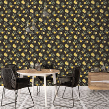 G45411 Citron Botanical Just Kitchens Black and Yellow Wallpaper By Galerie