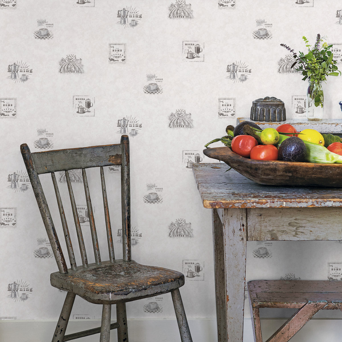 Coffee Just Kitchens Black and Grey Wallpaper By Galerie