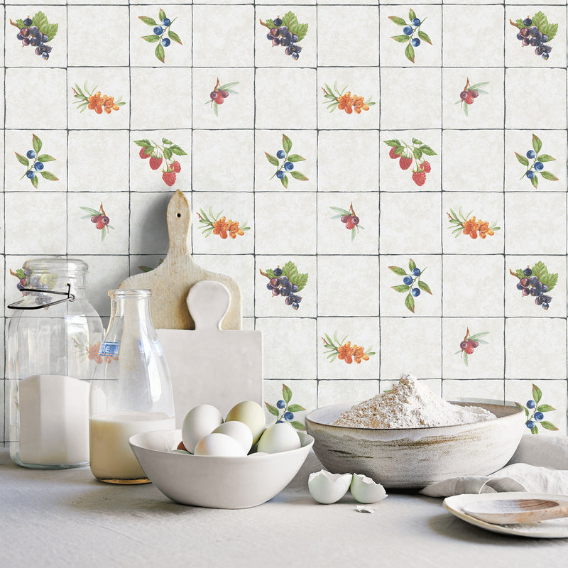 G45417 Fruit Tile Just Kitchens Beige Wallpaper By Galerie