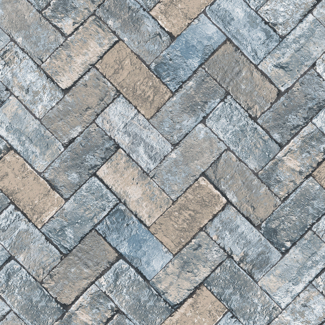 G45425 Herringbone Brick Just Kitchens Blues and Taupe Wallpaper By Galerie