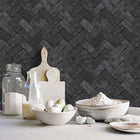 G45426 Herringbone Brick Just Kitchens Black Wallpaper By Galerie