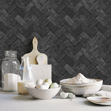 G45426 Herringbone Brick Just Kitchens Black Wallpaper By Galerie