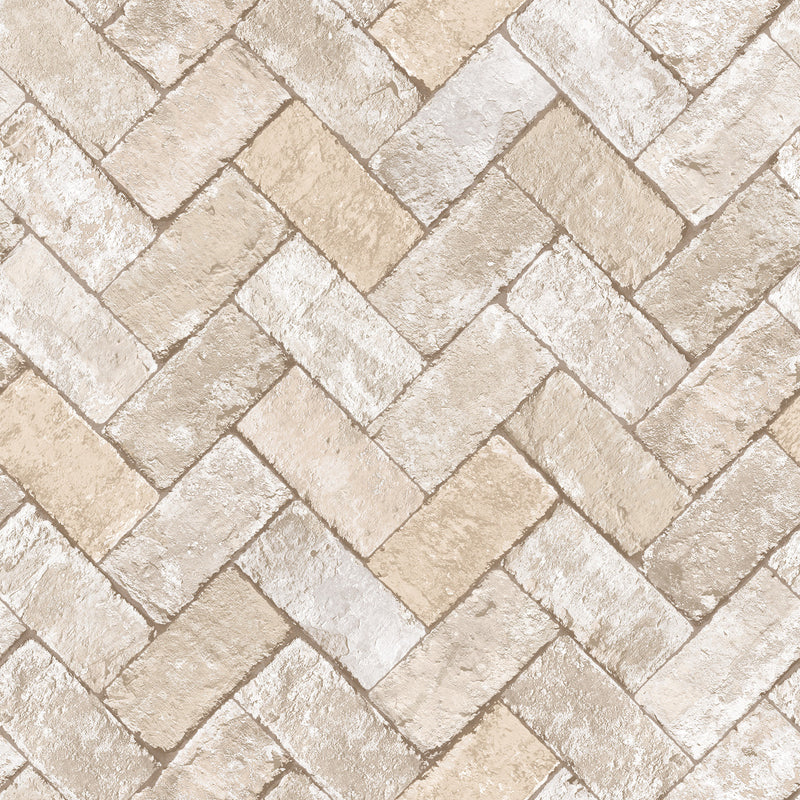 G45429 Herringbone Brick Just Kitchens Beige and Grey Wallpaper By Galerie
