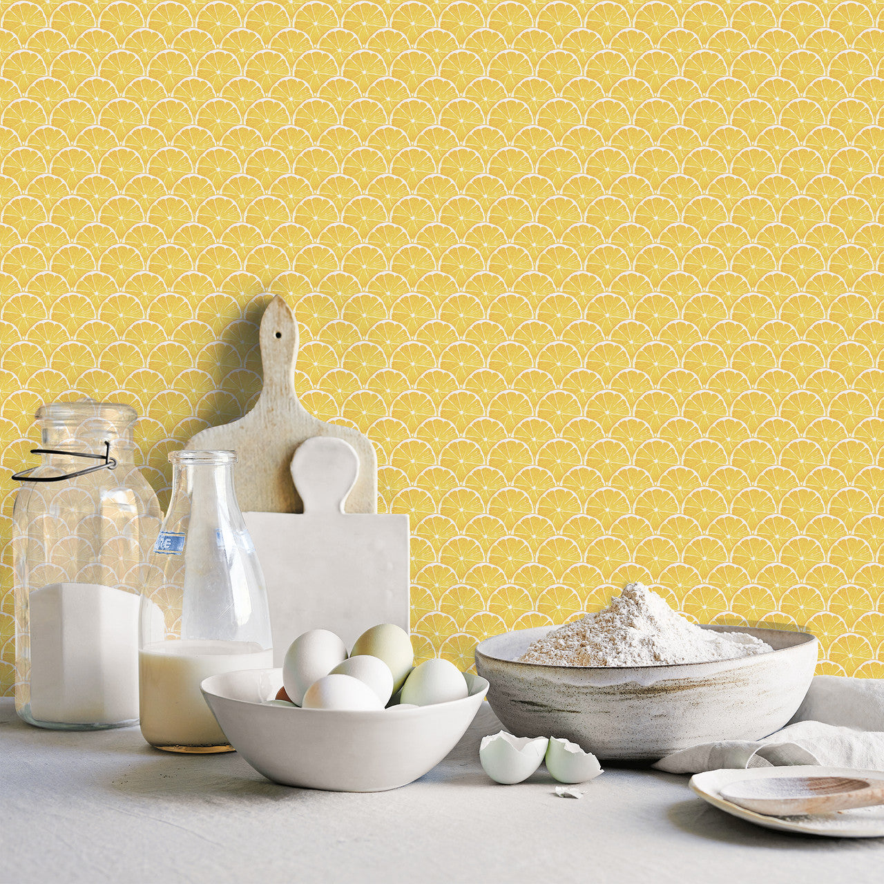 G45438 Lemon Scallop Just Kitchens Yellow Wallpaper By Galerie