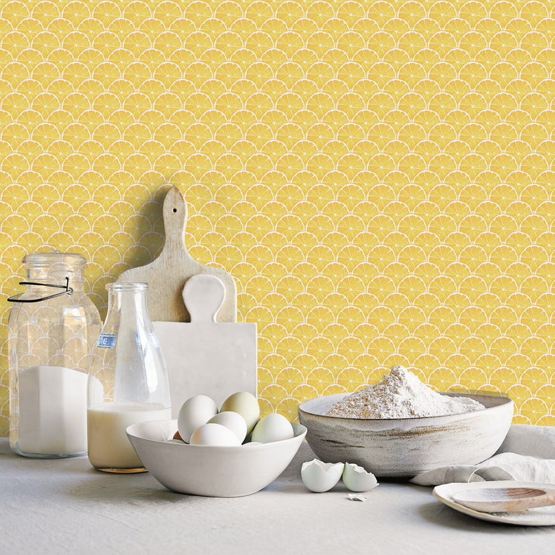 G45438 Lemon Scallop Just Kitchens Yellow Wallpaper By Galerie