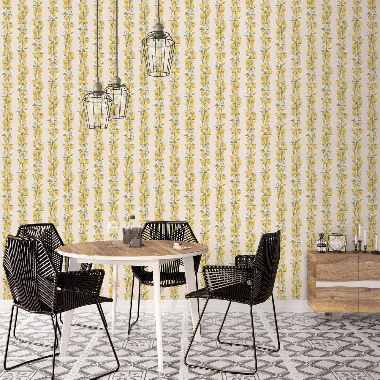 G45440 Lemon Stripe Just Kitchens Yellow and Beige Wallpaper By Galerie