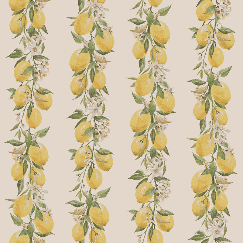 G45440 Lemon Stripe Just Kitchens Yellow and Beige Wallpaper By Galerie