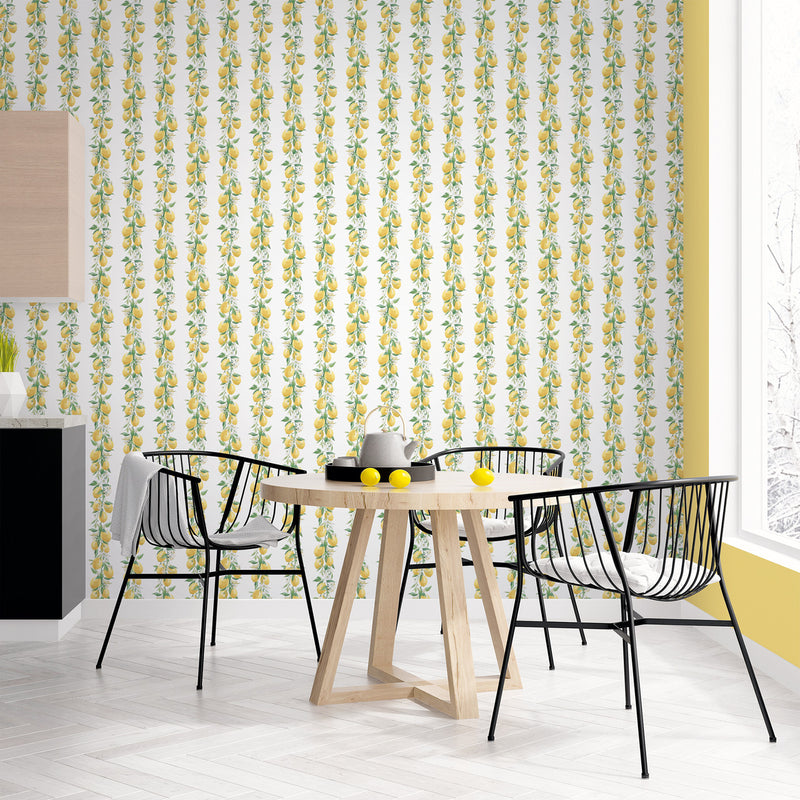 G45441 Lemon Stripe Just Kitchens Yellow, White and Green Wallpaper By Galerie