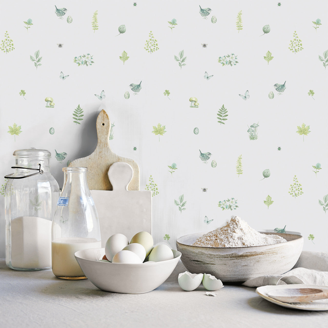 G45443 Meadow Spot Just Kitchens Green and White Wallpaper By Galerie