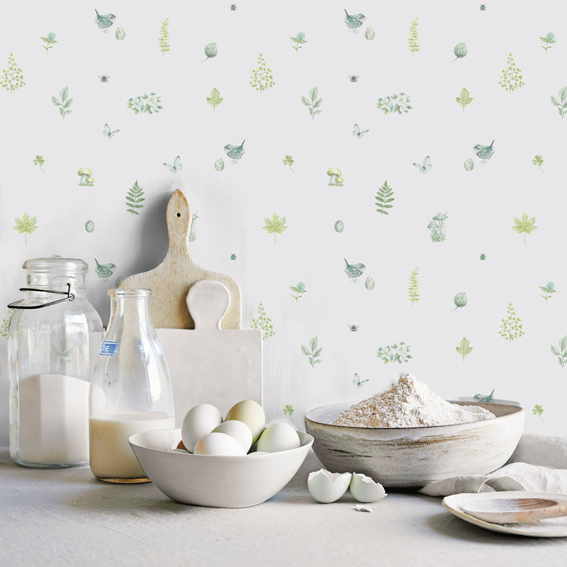 G45443 Meadow Spot Just Kitchens Green and White Wallpaper By Galerie