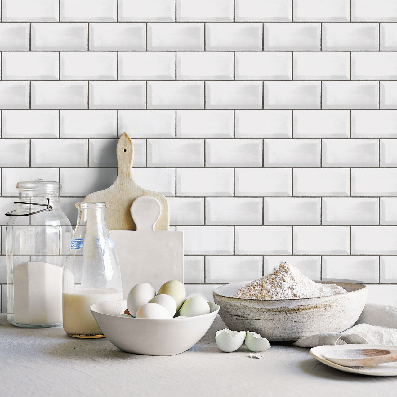 G45445 Metro Tile Just Kitchens Black and White Wallpaper By Galerie