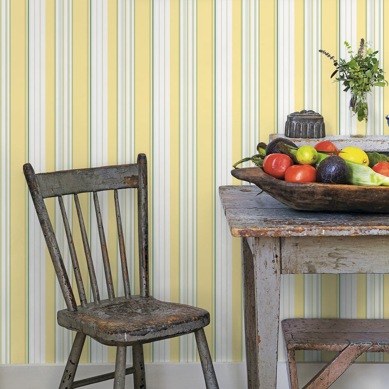 G45448 Multi Stripe Just Kitchens Yellow, Green and White Wallpaper By Galerie