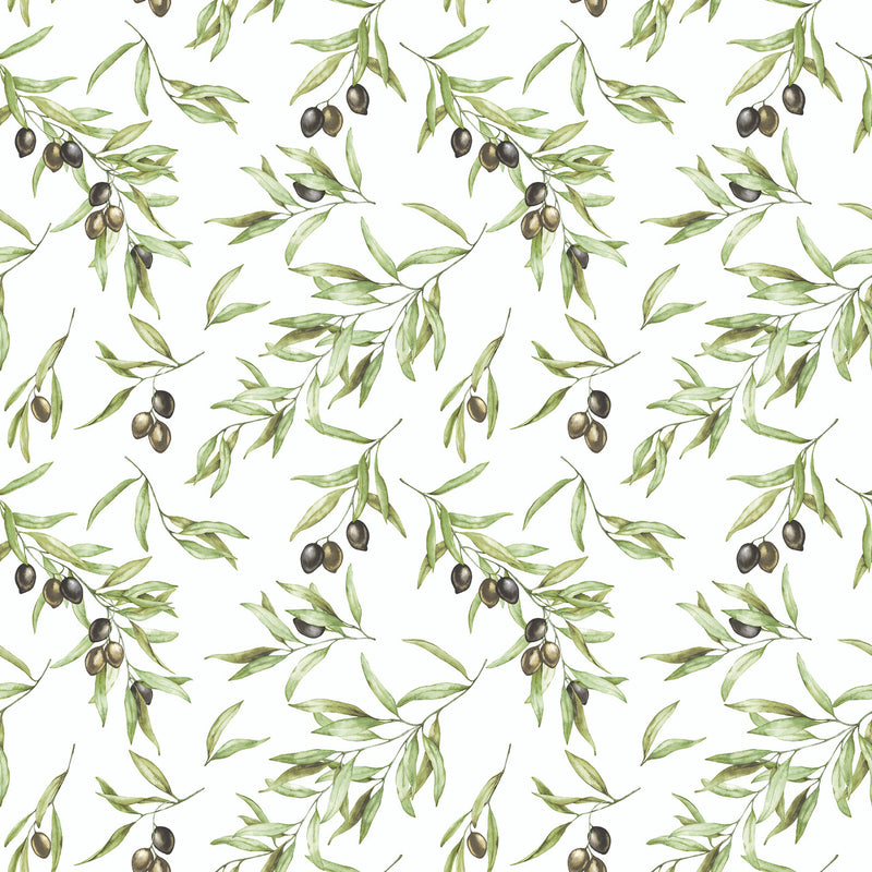 G45450 Olive Drupe Just Kitchens Green, Black and White Wallpaper By Galerie
