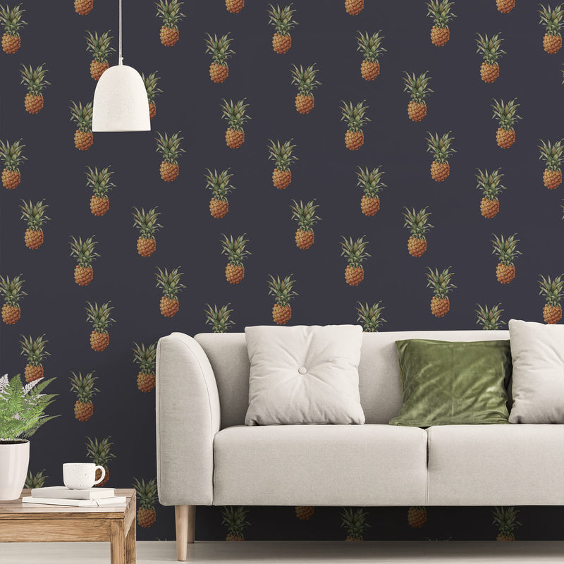G45451 Pineapples Just Kitchens Navy Wallpaper By Galerie