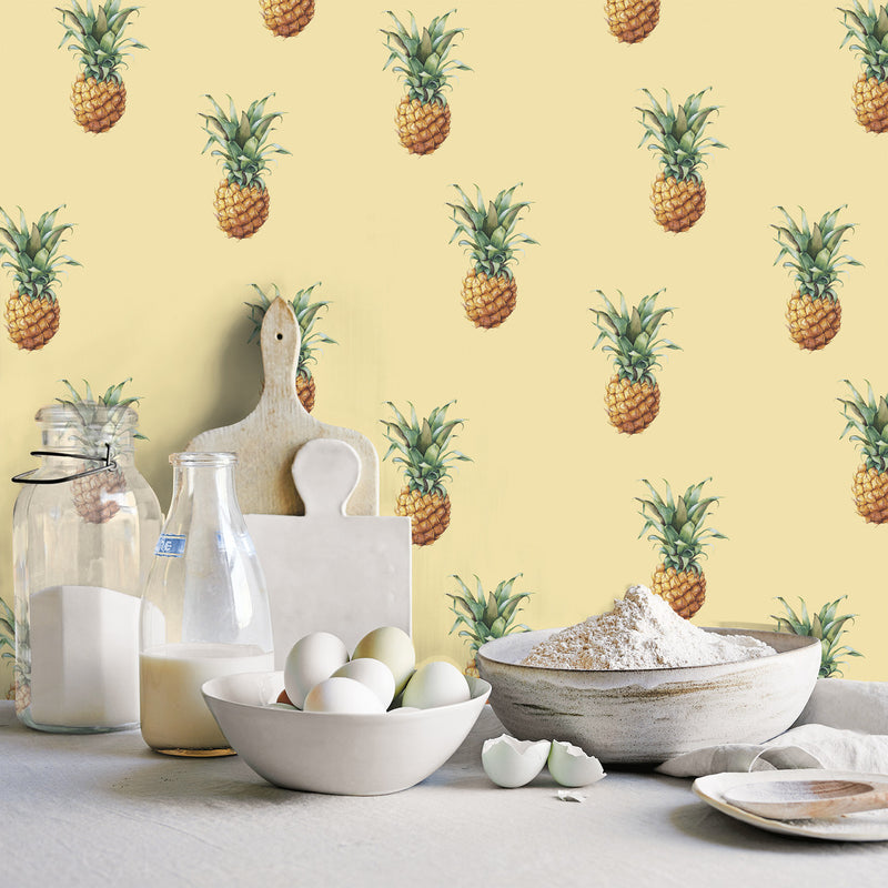 G45452 Pineapples Just Kitchens Yellow Wallpaper By Galerie