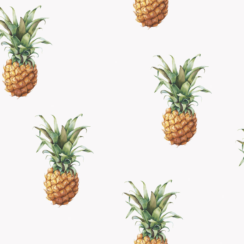 G45453 Pineapples Just Kitchens White, Green and Brown Wallpaper By Galerie