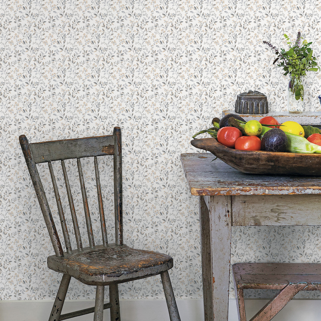 G45454 Spring leaf trail Just Kitchens Grey and Beige Wallpaper By Galerie