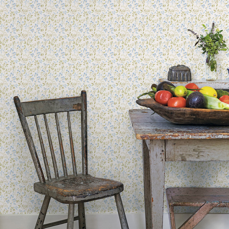 G45455 Spring leaf trail Just Kitchens Blue and Green Wallpaper By Galerie