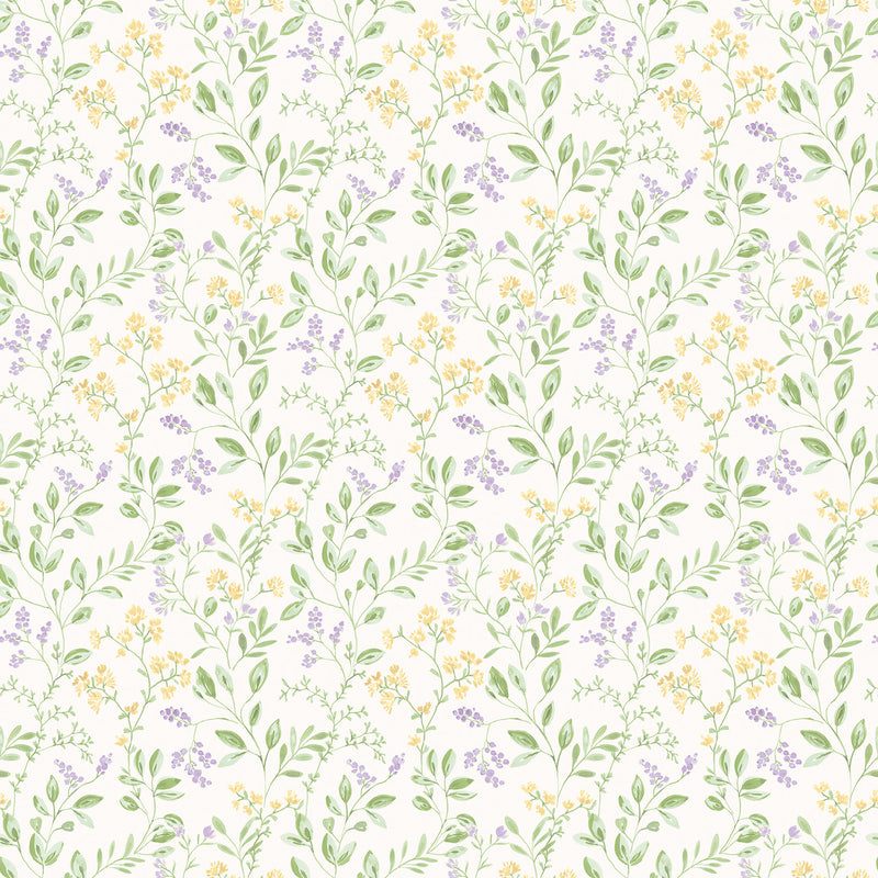 G45456 Spring leaf trail Just Kitchens Lilac, Yellow and Green Wallpaper By Galerie