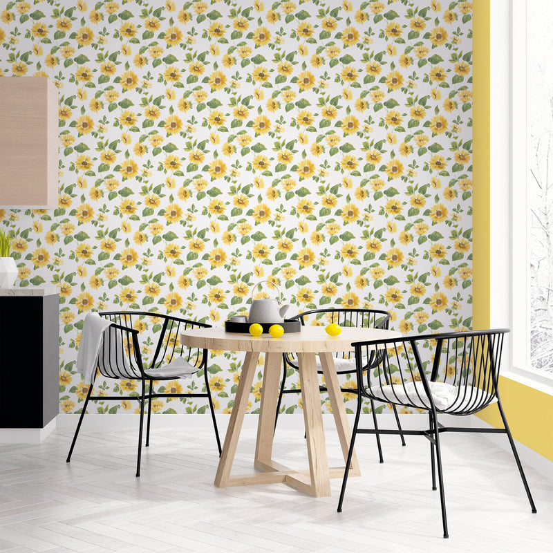 G45458 Sunflower Trail Just Kitchens Yellow, Green and White Wallpaper By Galerie