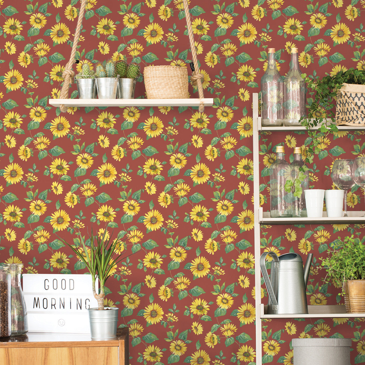 G45459 Sunflower Trail Just Kitchens Red and Yellow Wallpaper By Galerie