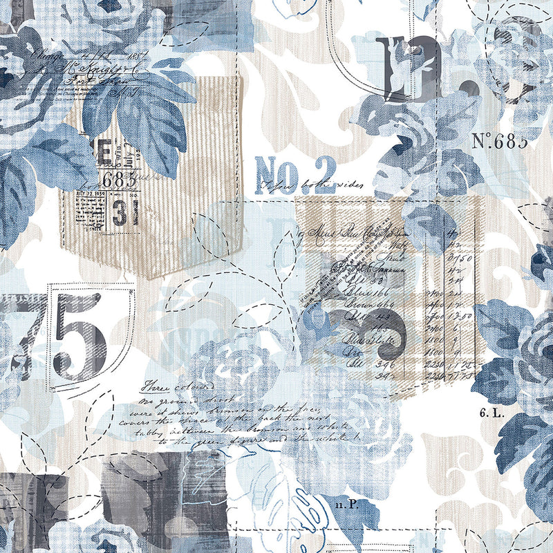 G56264 Denim Rose Floral Trail Nordic Elements Wallpaper by Galerie