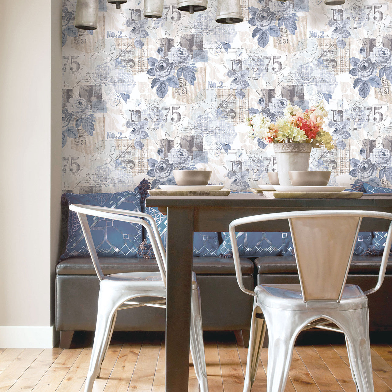 G56264 Denim Rose Floral Trail Nordic Elements Wallpaper by Galerie