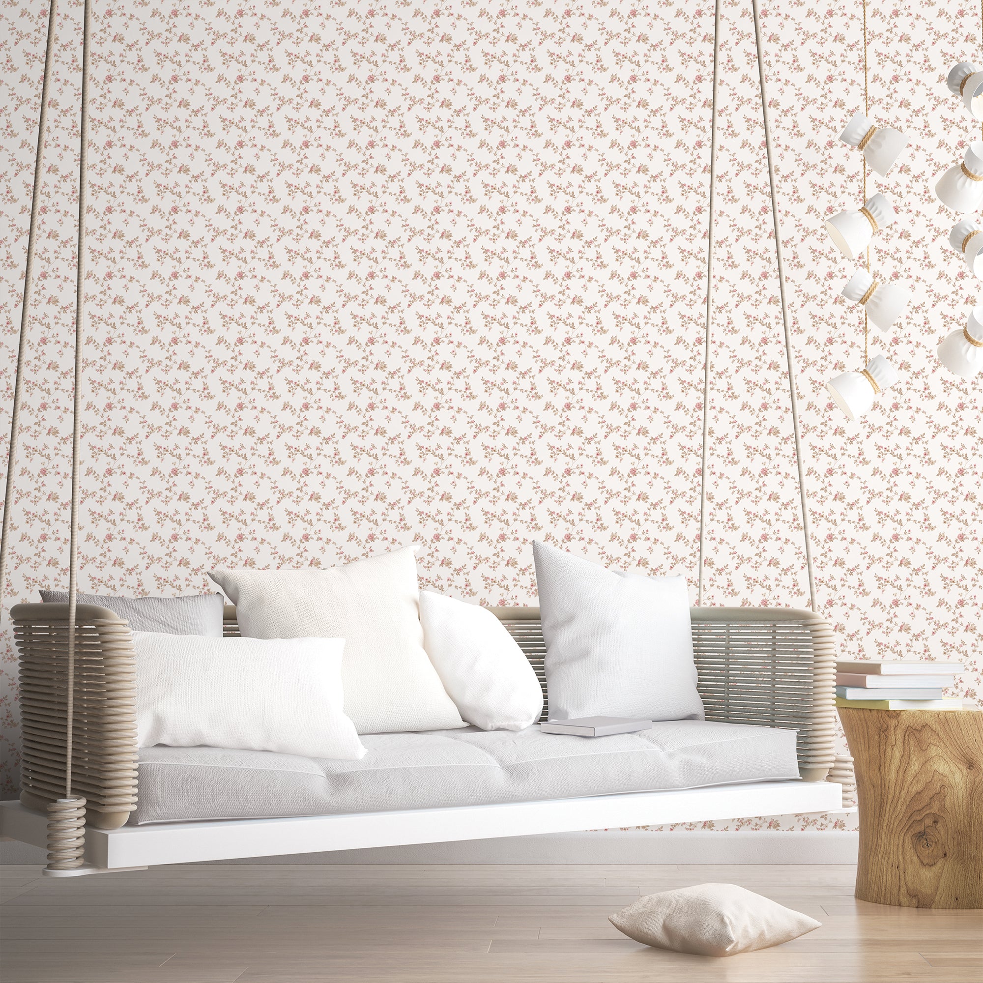 G56648 Delicate Floral Small Prints Cranberry and Tan Wallpaper By Galerie