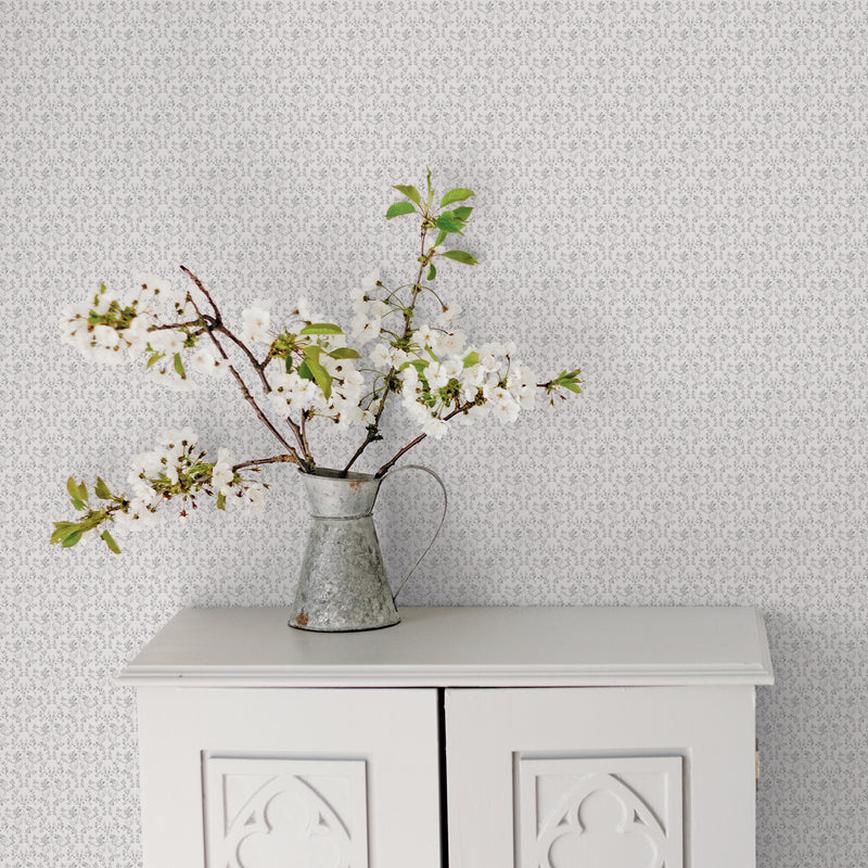 G56678 Ogee Floral Small Prints Black and Grey Wallpaper By Galerie