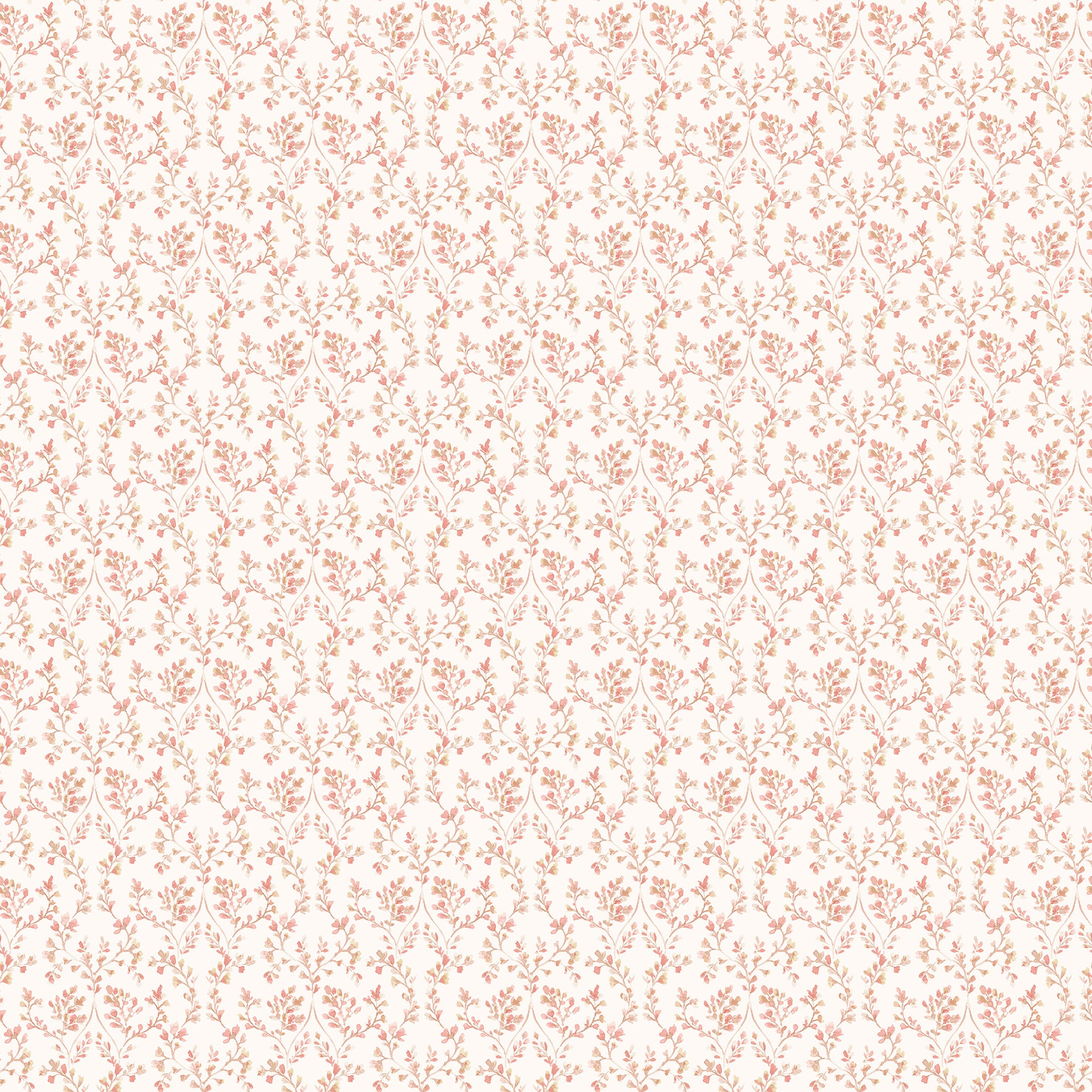 G56679 Ogee Floral Small Prints Cranberry and Tan Wallpaper By Galerie