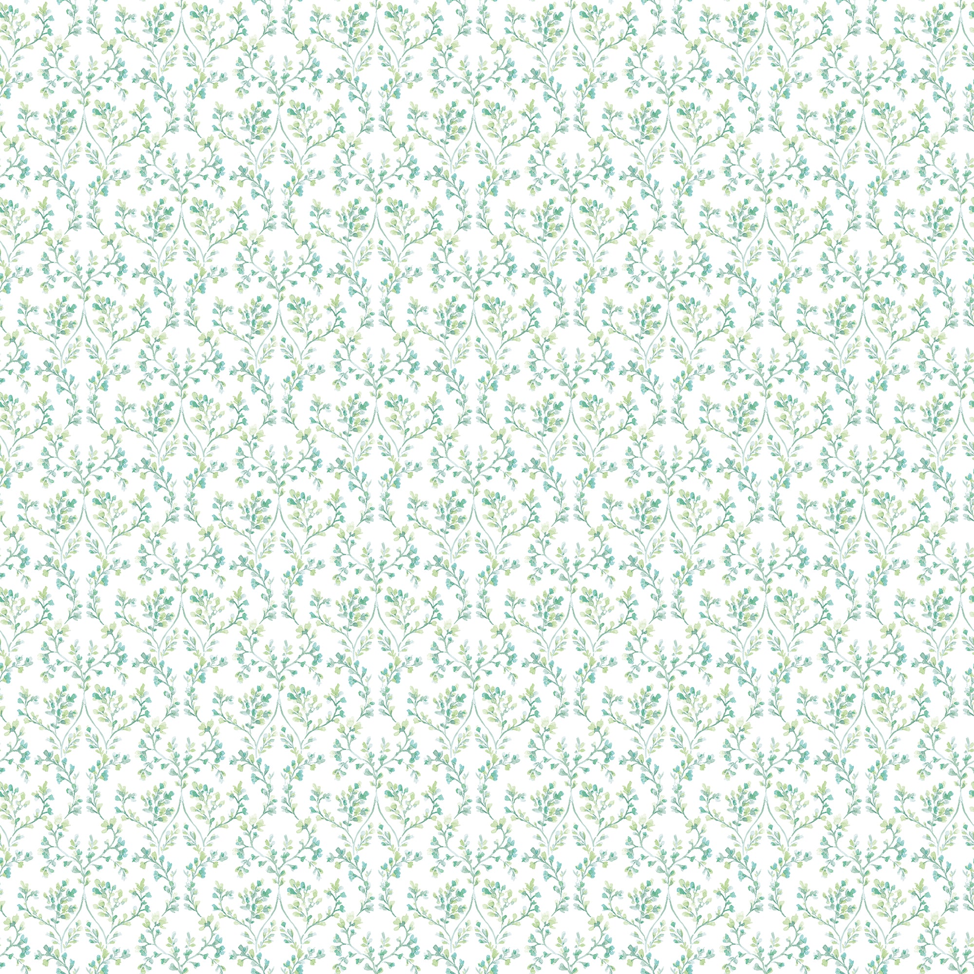 G56680 Ogee Floral Small Prints Emerald Green and Turquoise Wallpaper By Galerie