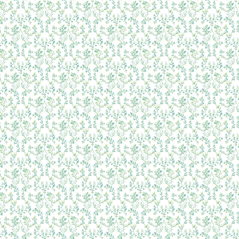 G56680 Ogee Floral Small Prints Emerald Green and Turquoise Wallpaper By Galerie