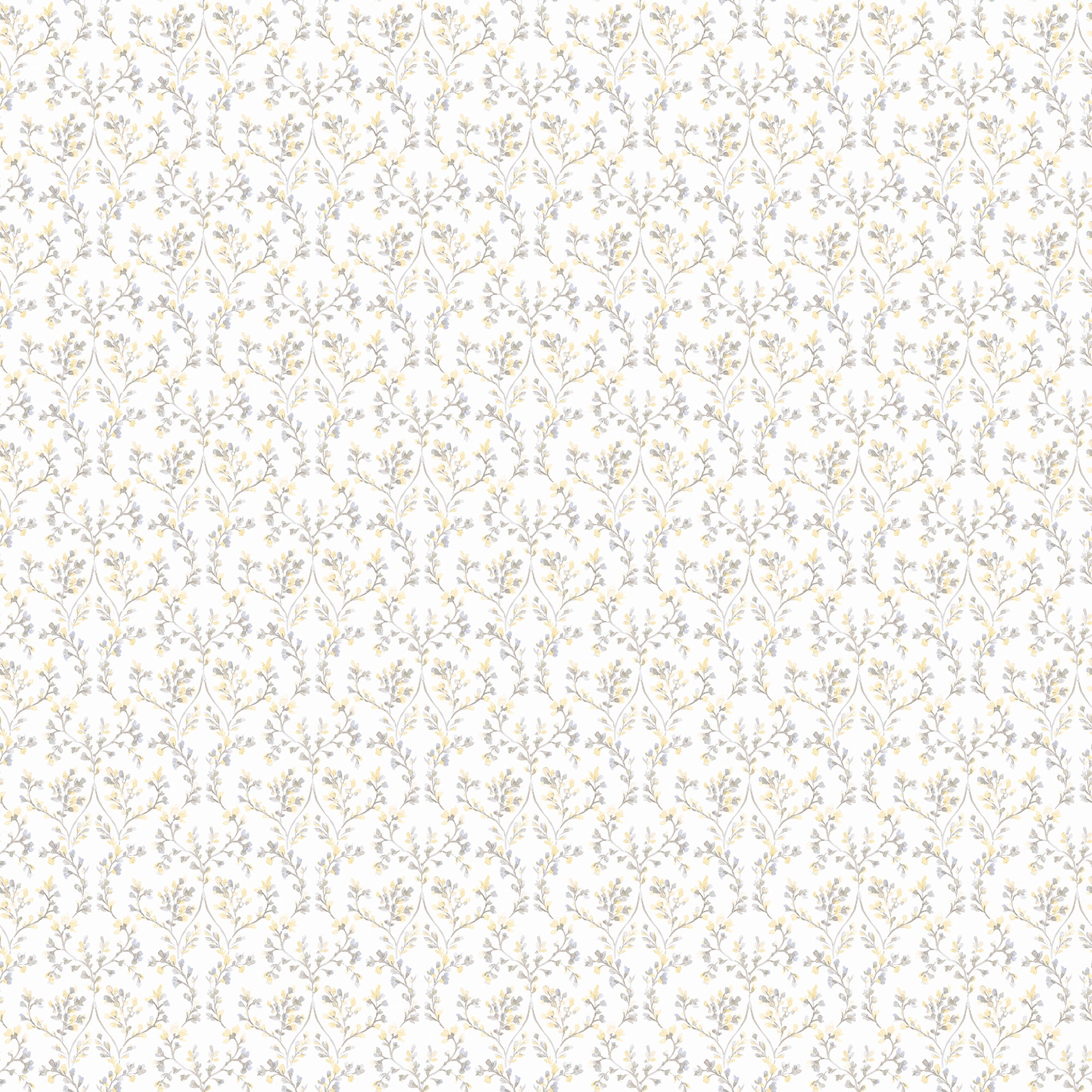 G56681 Ogee Floral Small Prints Grey and Yellow Wallpaper By Galerie