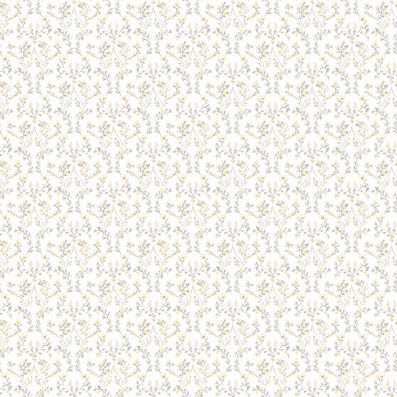 G56681 Ogee Floral Small Prints Grey and Yellow Wallpaper By Galerie