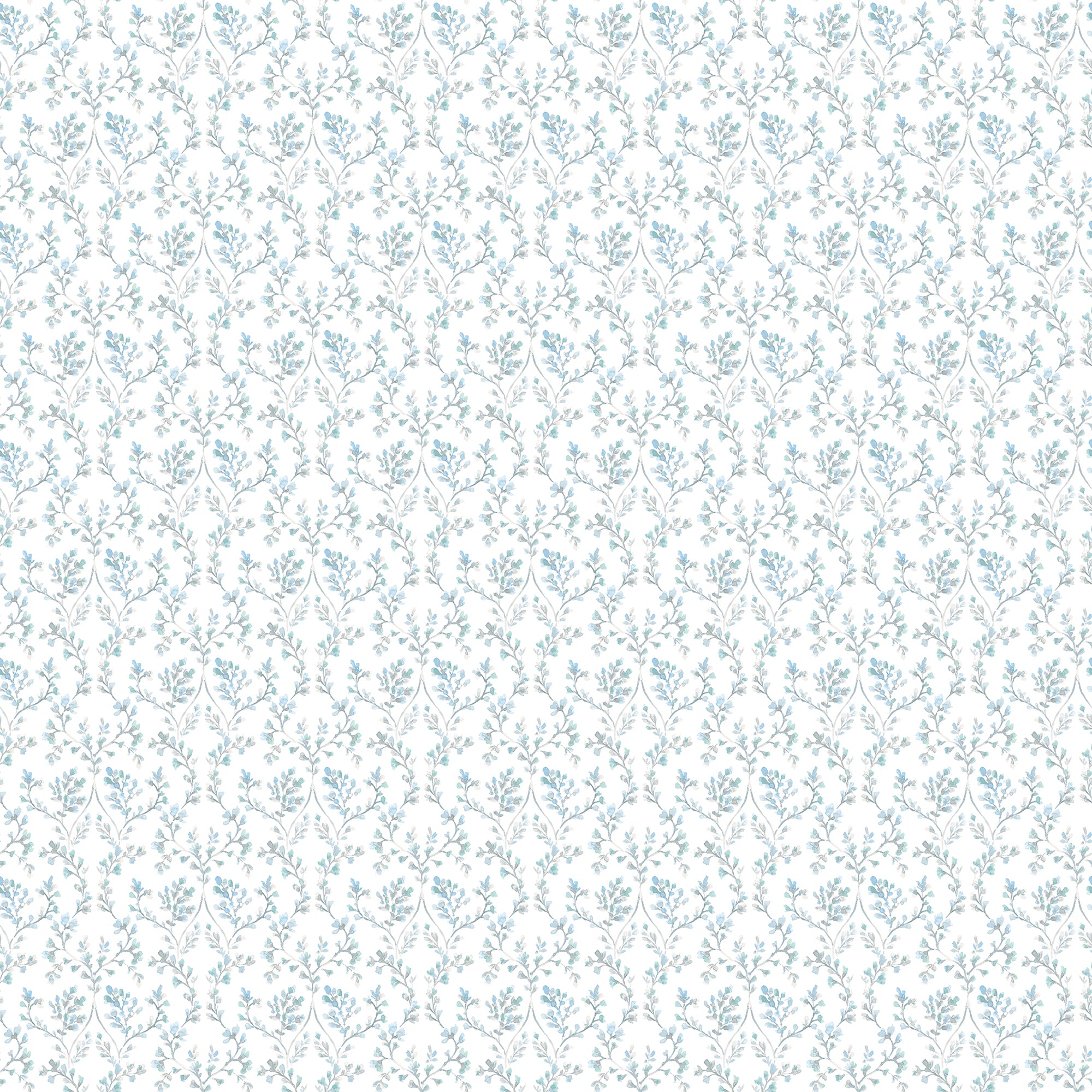 G56683 Ogee Floral Small Prints Teal, Blue and Beige Wallpaper By Galerie